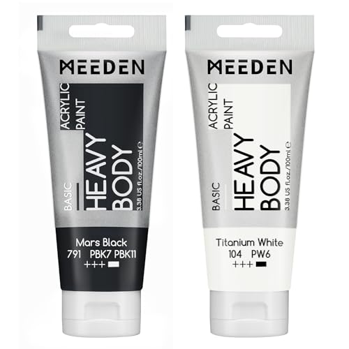 MEEDEN Acrylic Paint Mars Black: 100ml/3.38oz x 2 with Titanium White - color: Mars Black, size: 2 Tubes