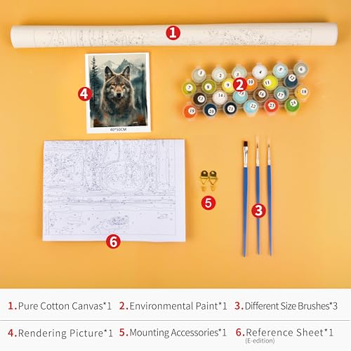 TUMOVO Wolf and Mountain Paint by Numbers Craft Kit for Adults | Animals Art on 16x20 Inch Unframed Canvas with Acrylic Paints and 3 Brushes Relaxing DIY Craft and Wall Decor