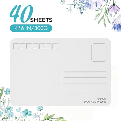 Fuumuui 40 Cards Watercolor Postcards Blank 4 x 6 inch, 140lb/300gsm, 100% Cotton Cold-Pressed Art Paper for Painting, DIY, Mailing, Invitations, Greeting Cards - size: 4×6 in