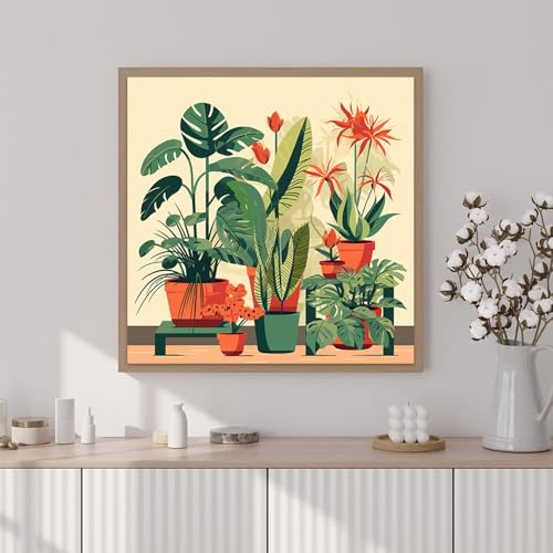 Artunion Framed Paint by Numbers Kit for Adults Beginners & Kids Ages 8-12,Green Plant Paint by Number with Frame,Plant Paint by Numbers Kit on Canvas 10 * 10 Inch Without Easel - color: ZXT-330-F