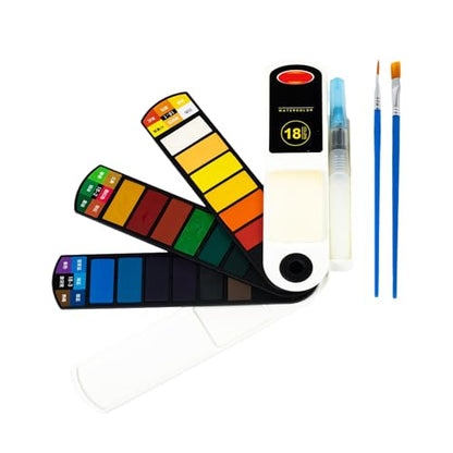 Collapsible Watercolor Paint Set with 18 colors with refillable water brush pens, 2 brushes and palettes, washable Watercolor paint set for students, adults and painting enthusiasts