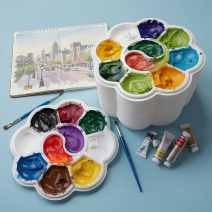 Paint Palettes, 50 Pcs, One Time Use Plastic, White 4.6 inch | Mini Watercolor Painting Palettes for Students, Kids, Paint Holder, DIY Craft Class, Paintings