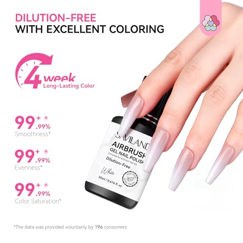 SAVILAND Hema-Free Airbrush Gel Nail Polish White Gel Nail Polish 20ML | Dilution-free Airbrush Paint for Nails,No Clogging, Non-Acetone, High Pigmented Colors Airbrush Polish, Ombre French Nail - color: A-White