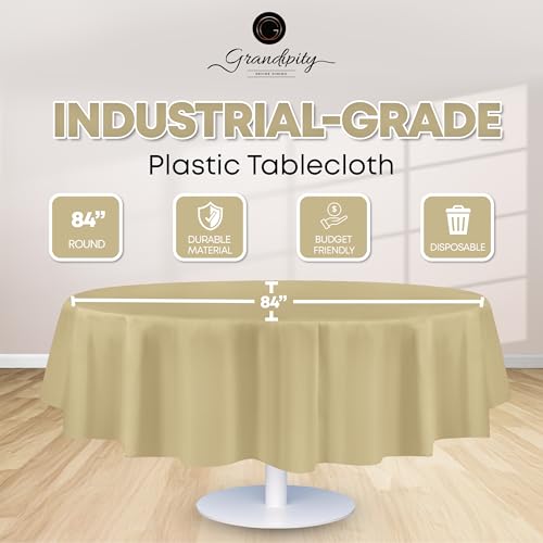 Grandipity Beige Plastic Table Cloth Disposable (6 Pk) 84in Round Tablecloth Premium Party Table Cloths Disposable - Perfect Table Cloth Round Cover for Any Table Up to 6 Feet - color: Beige, size: 84 inches Round