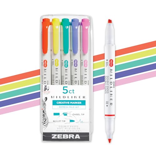 Zebra Pen MILDLINER No Bleed Highlighter, Refresh Colors, Dual Tip, 5-Pack - color: Refresh