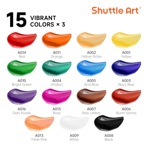 Shuttle Art 87 Pack Acrylic Painting Kit, Paint Kit with 3 Packs 15-Color Acrylic Paint, 3 Wooden Easels, Canvas, Brushes & Palettes, Art Painting Supplies for Adults, Kids & Beginners - size: 87 Pack