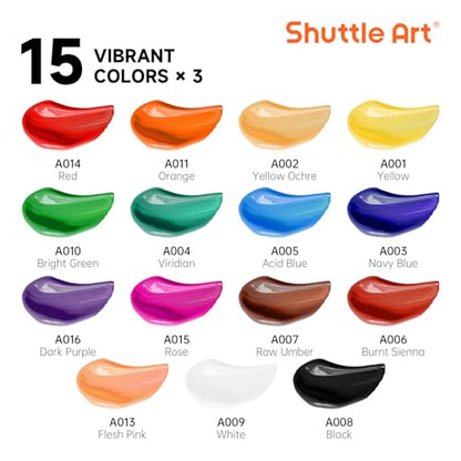 Shuttle Art 87 Pack Acrylic Painting Kit, Paint Kit with 3 Packs 15-Color Acrylic Paint, 3 Wooden Easels, Canvas, Brushes & Palettes, Art Painting Supplies for Adults, Kids & Beginners - size: 87 Pack