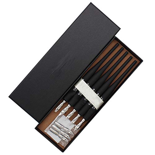 Plastic Professional Manga Gothic Pen Dip Pen Set with 5 Nibs Manga Calligraphy Drawing Pen Kit - 5 Pcs, Black - color: Black