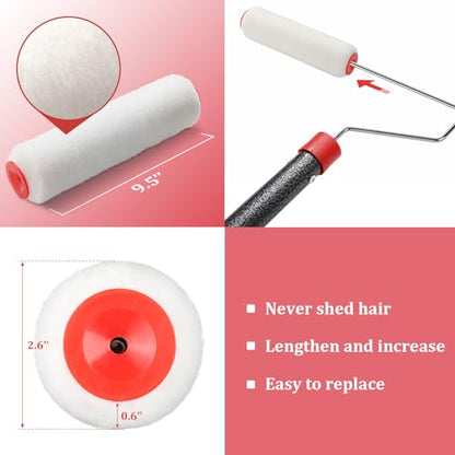 FLY HAWK Paint Roller, 4FT Paint Roller Extension Pole Paint Roller kit with House Paint Roller Brush Stainless Steel Pole, New Splicing Rod, Mural Brush for Walls and Ceiling - size: Black-4FT