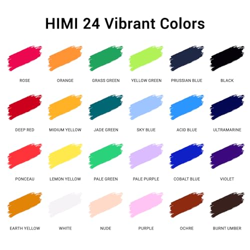 HIMI Gouache Paint Set, 24 Colors x 30ml Unique Jelly Cup Design with 3 Paint Brushes and a Palette in a Carrying Case, Non-Toxic Gouache Paint Perfect for Artists, Students(Green) - color: Green
