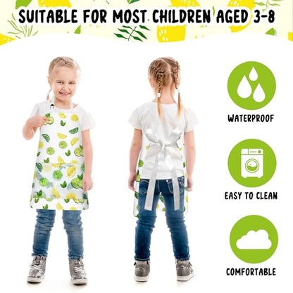 PLULON 4 Pcs Kids Apron Lemonade Stand Supplies for Kids, Kids Lemon Apron with Pockets Adjustable Strap Lemonade Stand Kids Aprons Bulk for Painting Cooking, 3-8 Years - color: Yellow Lemon