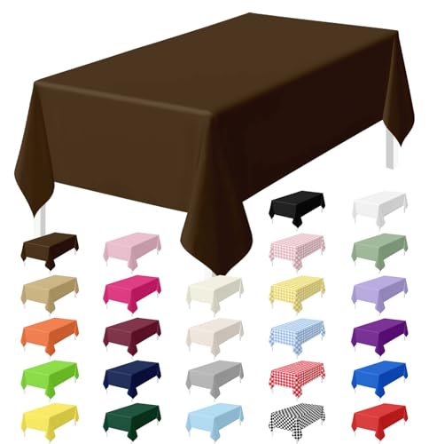 HEIPINIUYE 2 Pack Brown Tablecloth Disposable 54 x 108 Inch Brown Plastic Table Cloth Disposable Waterproof Rectangle Table Cover for Party Birthday Camping Picnic Tablecloths - color: Brown Rectangle Tablecloth, size: 2 Pack