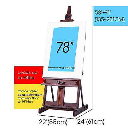 MEEDEN Art Painting Easel, Beech Wood Studio Easel 53" to 91"H, Holds Canvas to 78", Large Professional H-Frame Easel Stand with Storage Tray, Adjustable Floor Easel for Artists & Adults, Deep Walnut - color: Deep Walnut