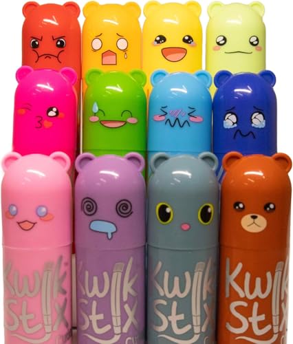 Kwik Stix Cuties Washable Paint Sticks for Kids & Toddlers, 12 Non-Toxic Colors, Quick-Drying, Allergen-Free, Solid Tempera with Cute Caps - color: Multicolor