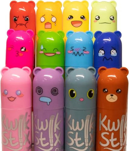 Kwik Stix Cuties Washable Paint Sticks for Kids & Toddlers, 12 Non-Toxic Colors, Quick-Drying, Allergen-Free, Solid Tempera with Cute Caps - color: Multicolor