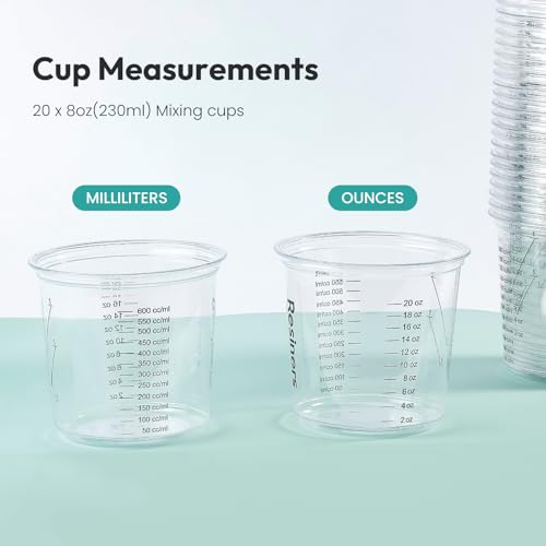 Resiners Epoxy Measuring Cups, 50PCS Resin Mixing Cups Set with Sticks | 30 x 24oz & 20 x 8oz cups with Clear oz/ml Markings, 50 Mixing Cups and 50 Stir Sticks for Accurate Epoxy Resin & DIY Mixing