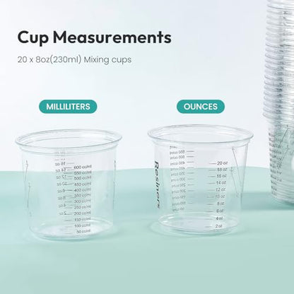 Resiners Epoxy Measuring Cups, 50PCS Resin Mixing Cups Set with Sticks | 30 x 24oz & 20 x 8oz cups with Clear oz/ml Markings, 50 Mixing Cups and 50 Stir Sticks for Accurate Epoxy Resin & DIY Mixing