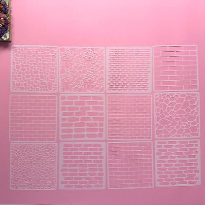 Brick and Stone Wall Stencil Templates, 12 Pack, 5.9x5.9 Inch, Reusable for DIY Crafts, Journaling, Scrapbooking, Card Making - color: 12 Wall