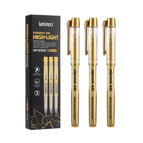 Gold Silver White Ink Gel Pens, 1mm Medium Fine Point, Opaque archival Ink Pen for Dark Paper Drawing,Sketching, Illustration, Card Making, Bullet Journaling (Gold Ink-3 Packs) - color: Gold Ink-3 Packs