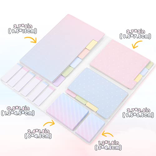 Hommie Sticky Notes Set Tabs 410 Pack Color Pads Divider Sticky Notes with Bookmark Index for School Supplies, 60 Ruled, 40 Per Dotted, 60 Per Rectangular, 6x25 Index Tabs - color: Colorful-pastel Pink