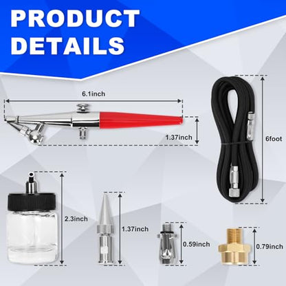 Single-Action Siphon Feed Spray Gun Kit (Red) - Airbrush H-Set with 3 Nozzles & 6-Foot Hose, Airbrush H-Set Single Action Suitable for Models, Art Painting, Handmade DIY, Small Scene Repairs & More