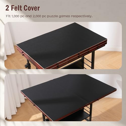 Tektalk 2000 Piece Foldable Puzzle Board with Height Adjustment, Jigsaw Puzzle Table with 2 Felt Cover & 8 Sorting Trays/Drawers, Puzzle Easel with Legs, Enclosed with 4 Roller Wheels - Black - color: Black