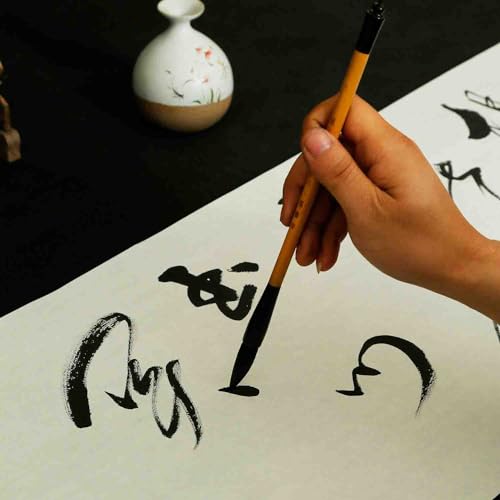 KYMY Chinese Japanese Calligraphy Xuan Paper 100PCS, Sumi/Rice Paper for Writing Painting Drawing Practice, Chinese Brush Ink Paper Half Sheng Shu (Half Raw Ripe) (34 x 138 cm (13.38 x 54.33 inch)) - size: Half Sheng Shu(Raw Ripe)-34 x138 cm(13.4 x 54.3in
