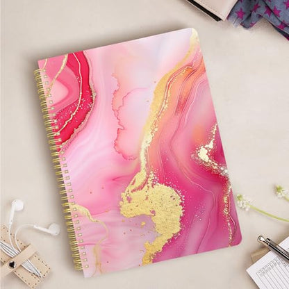Cute Spiral Notebook journal A4 Aesthetic Pretty Design for Women Girls Kawaii with Pocket, 8.5 x 11 inch, Lined, Marble - color: Pink Marble, style: Lined