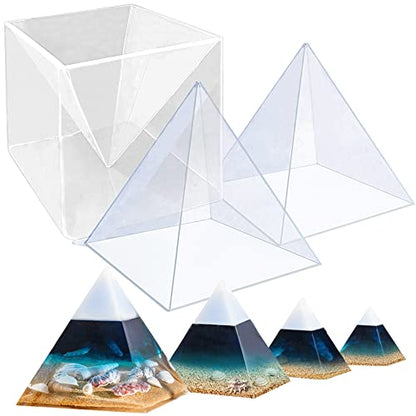 RESINWORLD Super Large Clear Silicone Pyramid Molds for Resin, 2Pcs Inner Pyramid Silicone Molds + 1Pcs Plastic Frame, Shiny Resin Mold for Chakra Orgonite Orgone DIY