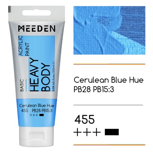 MEEDEN Acrylic Paint Cerulean Blue Hue: 100ml/3.38oz x2 with Titanium White | Heavy Body Artist Acrylic Paint Set for Canvas, Wood & Craft, Non-toxic Creamy Art Paint with Titanium White for Mixing - color: Cerulean Blue Hue, size: 2 Tubes