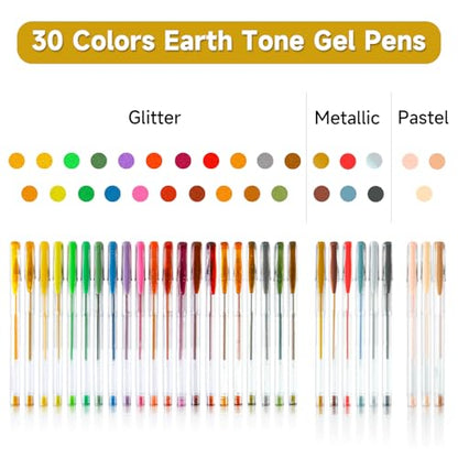 Shuttle Art 60 Pack Earth Tone Gel Pens, 30 Brown Earth Tone Gel Pens with 30 Refills for Adults Coloring Books Journaling Drawing Nature, Landscapes, Animals Scenes - color: 60 Pack Earth Tone
