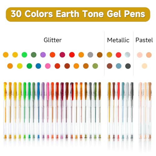 Shuttle Art 60 Pack Earth Tone Gel Pens, 30 Brown Earth Tone Gel Pens with 30 Refills for Adults Coloring Books Journaling Drawing Nature, Landscapes, Animals Scenes - color: 60 Pack Earth Tone