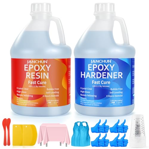 Epoxy Resin Kit 1 Gallon, Bubble Free Crystal Clear Resin | Anti-Yellowing Self Leveling Easy Mix 1:1 Coating and Casting for Art Table Tops Molds Tumblers Crafts Jewelry DIY Gifts - size: 128 fl oz