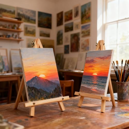 6 Pack 9 Inch Wood Easels, Tabletop Painting Easel Stand for Canvas, Photo & Sign Display - Portable Tripod Art & Craft Easels for Kids and Adults