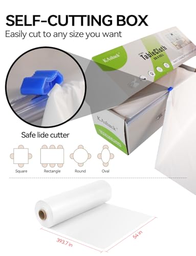 54 in X 32.8 Ft Plastic Table Cloth Roll Disposable Blue Tablecloth with Slide Cutter Box for Rectangle Round Tables,Picnic,Camping,Banquet,Party,Birthdays, Baby Shower [with Fixed Stickers] - color: Blue, size: 393.7" x 54" (Rectangular)