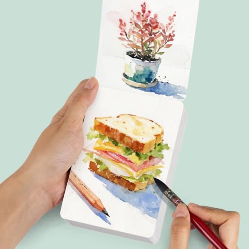 LIGHTWISH Mini Watercolor Sketchbook 60 Sheets 100% Cotton 3.5X 5.1 inch Cold Press 300gsm/140lb,Mini Travel Small Watercolor Book Square Painting Notebook Tearable Art Paper Sketchbook - size: 3.5*5.1in