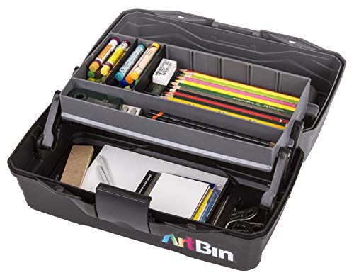 ArtBin 6891AG 1-Tray Art Supply Box, Portable Art & Craft Organizer with Lift-Up Tray, [1] Plastic Storage Case, Gray/Black - style: One Tray