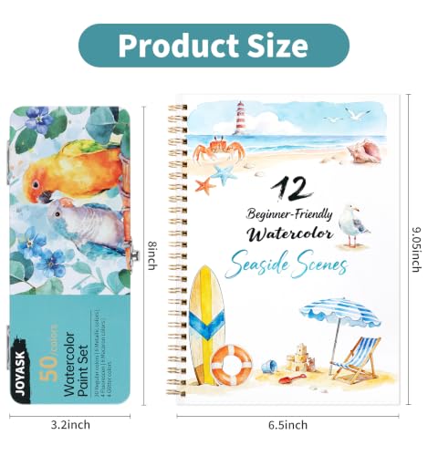 Watercolor Workbook with 12 Seaside Patterns,50 Colors Watercolor Paint Set | Water Coloring Book, Beginner-Friendly Watercolor Workbooks for Creative Exploration Gift for Adults - color: Seaside