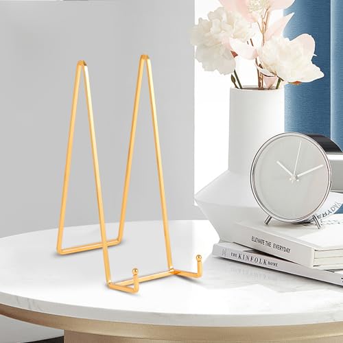 Large Plate Holder Display Stand - 12 inch Super Tall Big Plate Stands for Heavy Duty Display - Metal Picture Frame Stand - Tabletop Easel Stand for Decorative Platter | Plaque | Book - 2 Pack - Gold - size: 12 inch-2
