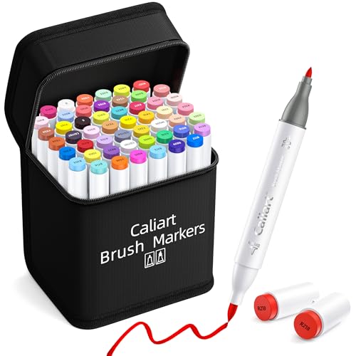 Caliart 51 Colors Brush Tip Alcohol Markers Brush & Fine Coloring Markers - style: Fine & Brush