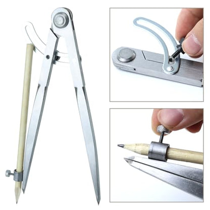8-Inch Professional Woodworking Compass Geometry with Wing & Pencil Holder — Includes 8" Ruler and Pencil Sharpener Perfect for Accurate Circles, Layouts, and Geometric Designs