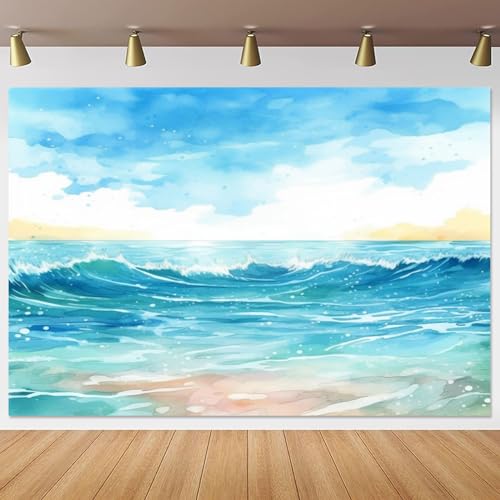 Yeele 8x6ft Summer Seaside Backdrop Sea Beach Ocean Wave Oil Painting Photography Background Tropical Scenery Vinyl Wallpaper Portrait Photo Studio Props - size: 8x6ft