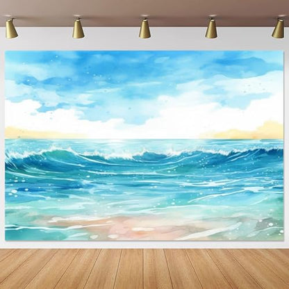 Yeele 12x8ft Summer Seaside Backdrop Sea Beach Ocean Wave Oil Painting Photography Background Tropical Scenery Vinyl Wallpaper Portrait Photo Studio Props - size: 12x8ft