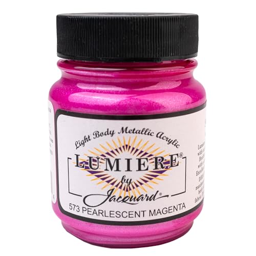 Jacquard Lumiere 2.25oz Fabric Paint Pearlescent Magenta - Metallic Paint for Fabric Leather Canvas Paper and Wood - Light-bodied Metallic Acrylic Paint - Lightfast & Vibrant Metallic Acrylic Paints - color: Pearlescent Magenta, size: 2.25 Fl Oz (Pack of