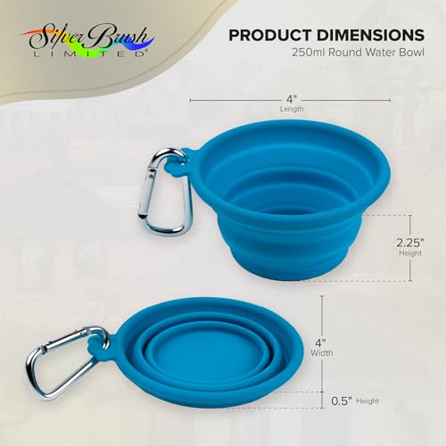 Silver Brush Limited Silver Essentials Paintbrush Water Bowl, 250ml/8.5oz | 2 Pack, Watercolor, Watermedia, Round, Reusable Artist Water Cup, Collapsible, With Carabiner Clip, Leak-proof, Silicone - size: 250ml