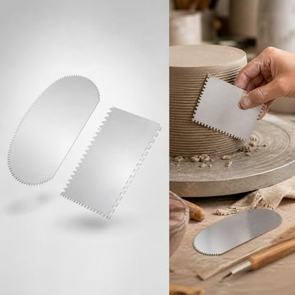 2PCS Stainless Steel Pottery Tools Serrated Scraper Clay Ribs Sculpture Modeling Cutter for Clay Sculpting Texturing Pottery Craft