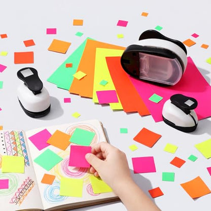 CHENGU 3 Pack Square Hole Punch 2"/1"/0.6", Black | Paper Craft Cutters for Card Making, Shape Punches for Scrapbooking, Includes 10 Sheets Stickers, Photo Album DIY Projects - color: Black, style: Square