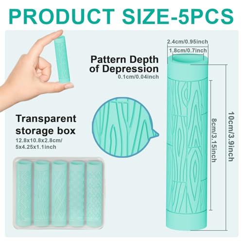 ACRNIGHEET 5 Pcs Polymer Clay Texture Roller, Natural Themed Embossing Rollers Pottery Stamp, Like Texture Sheets Work with Polymer Clay Cutters, Clays Jewelry Making Kit with Storage Box - color: Natural