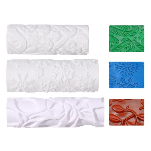 CONCHLERY 3Pcs 3Styles Polymer Clay Texture Roller Plastic Floral Embossed Pattern Handle Clay Texture Roller Pottery Tools for Pottery & Crafting Mixed Shapes White - color: White