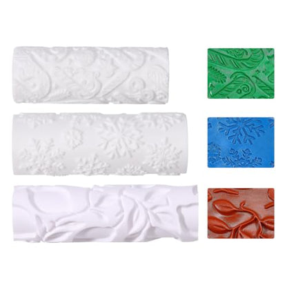CONCHLERY 3Pcs 3Styles Polymer Clay Texture Roller Plastic Floral Embossed Pattern Handle Clay Texture Roller Pottery Tools for Pottery & Crafting Mixed Shapes White - color: White